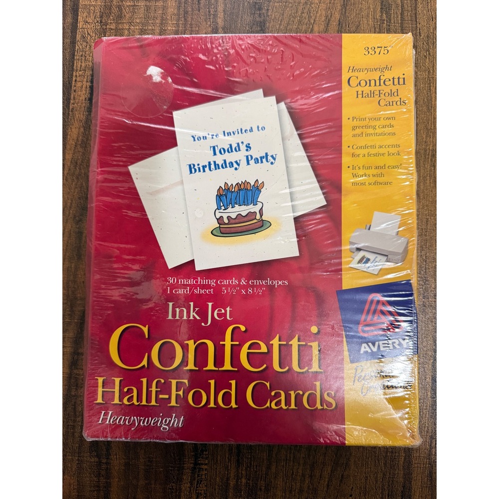 Avery 3375 Ink Jet Confetti Half-Fold Cards Heavyweight 30 Count New Sealed